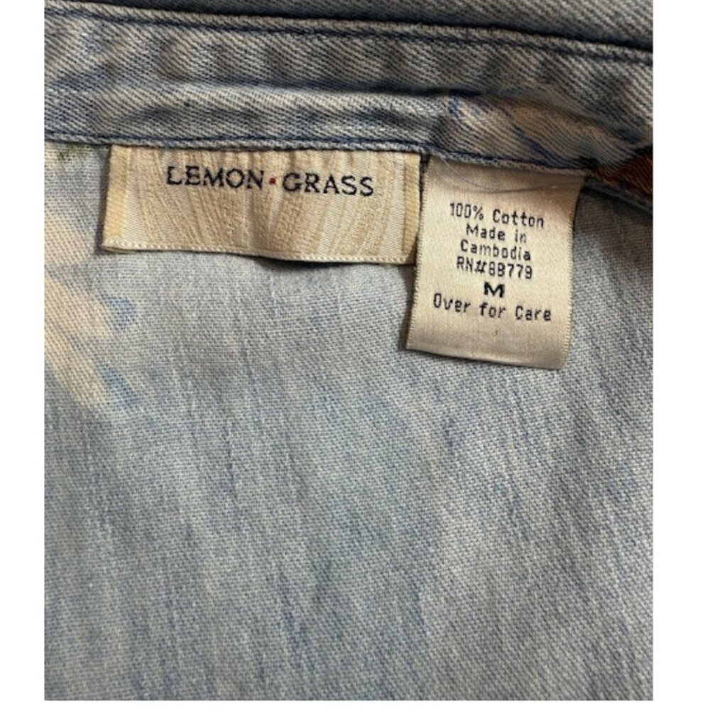 Lemon Grass Women’s Medium Vintage Denim Cottagecore Daisy Print Blouse - Picture 4 of 7